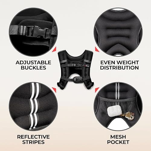 Amstaff Fitness Weighted Vest - Weight Vest for Running, Strength Training & Muscle Building, Features Reflective Stripe for Safe Outdoor Workouts (Available in 6lbs to 30lbs) thumbnail 5