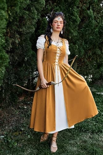 SCARLET DARKNESS Renaissance Costume Women Peasant Medieval Dress Short Sleeve Maxi Fairy Dresses with Pockets thumbnail 8