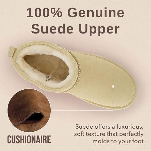 CUSHIONAIRE Hip 2 Genuine Suede Ankle Boots for Women, Cozy Faux Shearling Lining Pull On Winter Womens Boots thumbnail 5