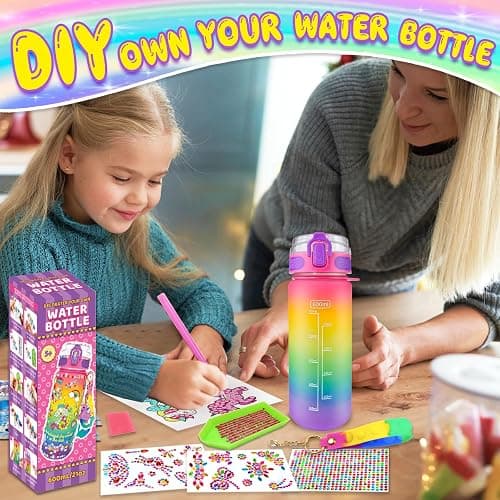 EDSPORTSHOUSE Decorate Your Own Water Bottle Kits for Girls Age 4-6-8-10,Unicorn Painting Crafts,Fun Arts and Crafts Gifts Toys for Girls Birthday Christmas(Unicorn) thumbnail 2