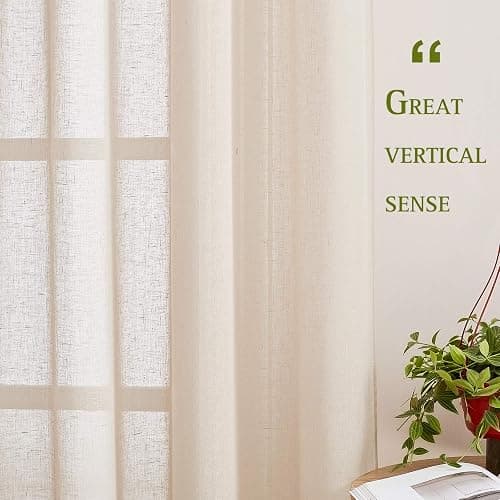 NICETOWN Beige Linen Curtains 63 inch Length 2 Panels, Grommet Flax Semi Sheer Linen Blend Curtains & Drapes Privacy with Light Filtering Window Drapes for Nursery, W36 x L63, 2 Pieces thumbnail 4