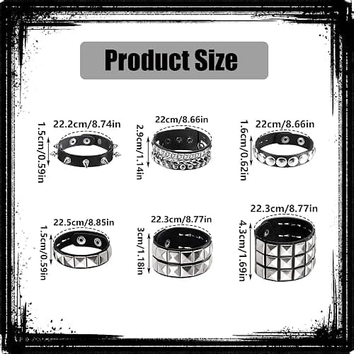 6 Pieces Studded Bracelet, Emo Spiked Bracelets Y2k Black Leather Rivet Punk Bracelet Rock Cuff Goth Bracelets Punk Accessories Halloween for Men Women thumbnail 2