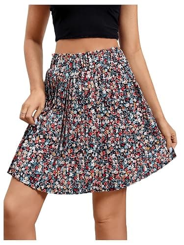SweatyRocks Women's High Waist Mini Pleated Skater Skirt Flared A-Line Floral Short Skirt thumbnail 4