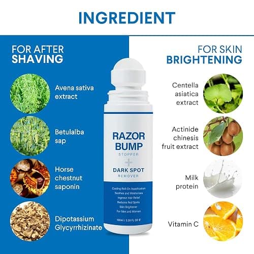 Razor Bump Stopper with Ingrown Hair Treatment: Razor Bumps Treatment for Men and Women, After Shave Solution for Ingrown Hairs and Razor Burns, Roll on Applicator - 3.38 Fl Oz thumbnail 2