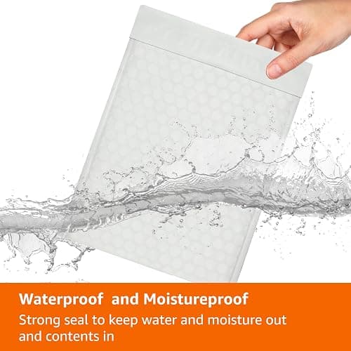 Amazon Basics Poly Bubble Self-Seal Mailers, Tear and Water Resistant Shipping Bags, 6" x 10", White/Grey, 50-Pack thumbnail 7