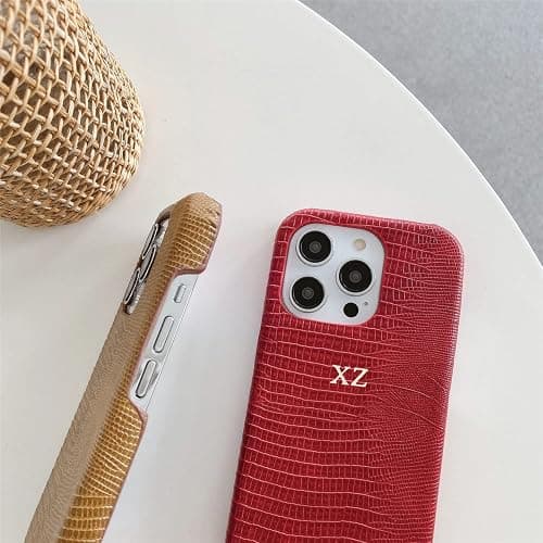 ZIPULIS Personalise Gold Silver Initial Letters Leather Case for iPhone 14 15 16 17 Pro max 13 17 Pro Xs Max 12 11 XR 14 15 16 Plus 17air Luxury Lizard Skin Texture PU Cover (Burgundy) thumbnail 3