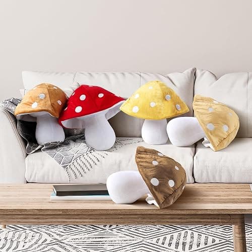 AELS 15.35 Inches Mushroom Pillow, Cute 3D Polka Dot Mushroom Plush, Decorative Throw Pillow for Mushroom Lover Sofa Couch Living Room Bedroom Nursery Decor, Red thumbnail 8