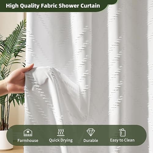 Siiluminisoy White Shower Curtain Fabric Boho Shower Curtain Cloth Textured Tufted Chevron Elegant Shower Curtains Waterproof for Bathroom 72" x 72" thumbnail 8