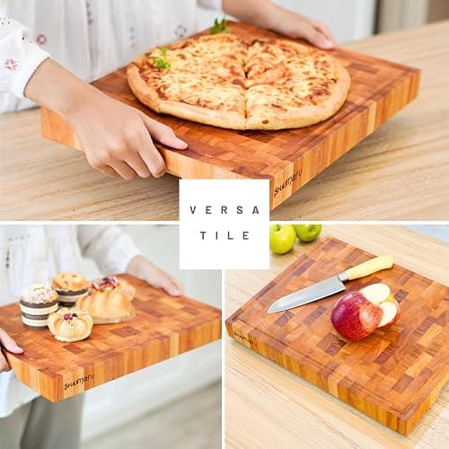 SHUMARU Mahogany End-Grain Wood Cutting Board – 16.5x12.6x1.6" Butcher Block | Handmade in Bali - Silky-Smooth, Juice Groove, Knife‑Friendly, Ergonomic Grips & Non‑Slip Feet thumbnail 8