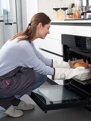 LANON 38cm Flüssig Silikon Hitzebeständige Grillhandschuhe, Topfhandschuhe, Backhandschuhe, Ofenhandschuhe, Grillen, Backen, Kochen, rutschfest, Wasserdicht, Weiß, XL/10 thumbnail 3