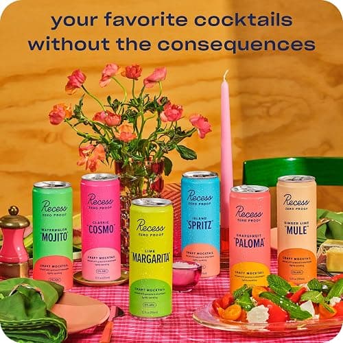 Recess Zero Proof Craft Mocktails, Alcohol Free Drinks, with Adaptogens, Non-Alcoholic Beverage Replacement, Mixer, Celebration, Party, (Happy Hour Sampler, 12oz, Pack of 12) thumbnail 7