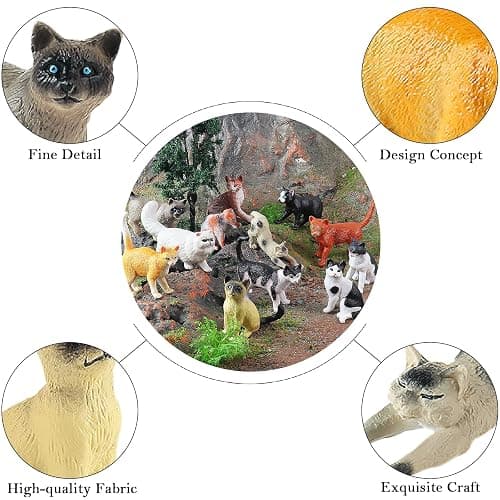 SCAHOW 12PCS Realistic Cat Figurines, Plastic Mini Cat Figures Toys, Kitten Miniature Toys Cake Topper Easter Eggs Christmas Birthday Gift for Kids Boys Girls thumbnail 5