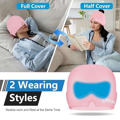 Migraine Relief Cap, All Around Gel Covered Reusable Headache Relief Cap, Black Migraine Cap for Headache Relief, Puffy Eyes (Pink) thumbnail 7