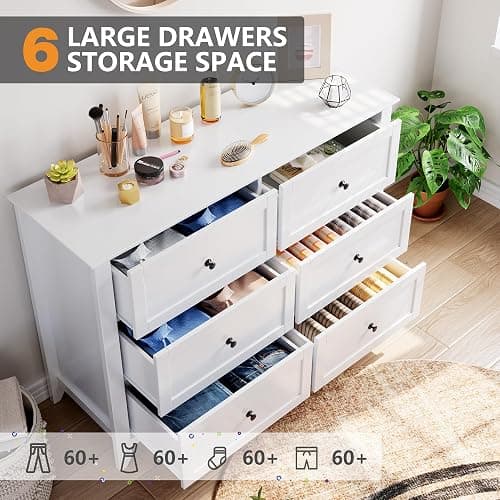 Garvee White 6 Chest of Drawer Dresser, Wood Storage Drawers Unit for Bedroom, Modern Organizer Storage Cabinet for Living Room, Entryway, Hallway thumbnail 9