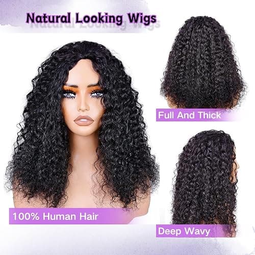 Glimeer Half Wig Human Hair Deep Wave 3 In 1 Drawstring Seamless Filp Over Curly Half Wig 200% Density Wear and Go Glueless Half Wigs for Black Women Natural Color 18 Inch thumbnail 7