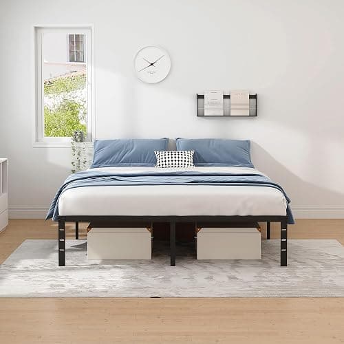 NEW JETO Metal Bed Frame,Full Size Bed Frame with Storage Space,Heavy Duty Sturdy Mattress Foundation,Easy Assembly,No Box Spring Needed, Black,16 Inch,Full thumbnail 6