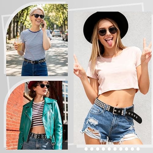 JATEBI 3 Pcs Y2K Black Studded Belt Metal Goth Punk Rock Belts with Shiny Pyramid Studded and Star for Women thumbnail 6