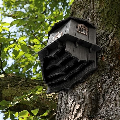 VIREESR Extra Large Wooden Castle Bat Houses for Outside Bat Box for Outdoors - Four Chamber Box Perfectly Designed to Attract Bats - Durable and Easy to Hang(Bat House Ⅰ XL Black) thumbnail 7