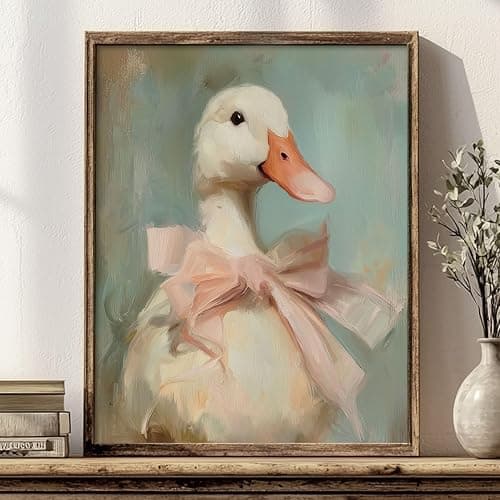Cute Duck with Pink Bow Wall Art Girly Room Decor College Dorm Wall Art Soft Pastel Tones Painting Print Vintage Aesthetic Wall Decor Kids Room Decor (11 x 14 inch Print) thumbnail 9