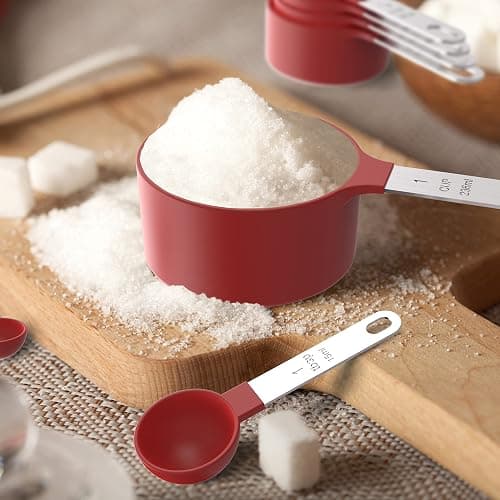 TILUCK Measuring Cups & Spoons Set, Stackable Cups and Spoons, Nesting Measure Cups with Stainless Steel Handle, Kitchen Gadgets for Cooking & Baking（Red） thumbnail 2