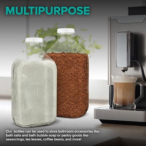Stock Your Home Half Gallon Glass Bottle with Lid (1 Pack) 64 Oz Jugs and 3 White Caps, Reusable Food Grade Container for Refrigerator, Bottles for Juice, Oat or Plant Milks, Water, Honey thumbnail 6