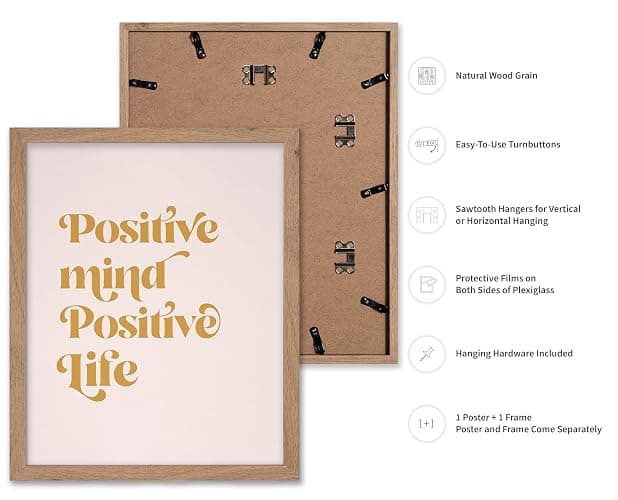 Monem Art Positive Mind Positive Life Typography Print - Motivational Quote Serif Art Poster - Wall Decor for Living Room, Bedroom or Office - 8x10 Beige Framed Wall Art by Ksanakalpa thumbnail 2