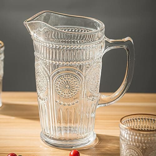 Kingrol 50 oz Glass Pitcher, Vintage Water Carafe Jug for Ice Tea, Juice, Milk, Beverages, Heat Resistant Glass Carafe for Hot/Cold Water thumbnail 2
