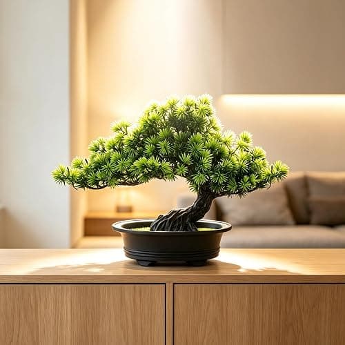 Artificial Bonsai Tree Indoor Faux Plants with Pot for Home Office Desk Shelf Decor, 9.5" Tall, Green thumbnail 5