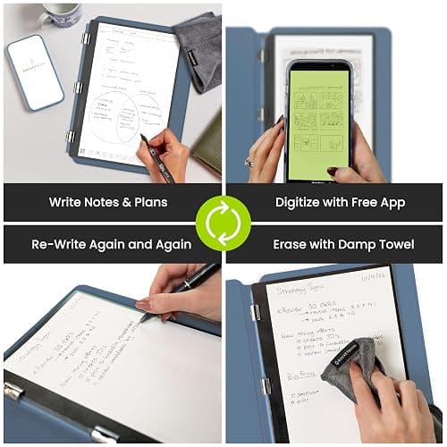 Rocketbook Pro 2.0 Reusable Professional Smart Notebook, Letter Size 8.5x11, Steel Blue - Lined & Dot Grid Pages, App-Connected, Erasable, Premium Cover, Ideal for Work Notes and Business Meetings thumbnail 3