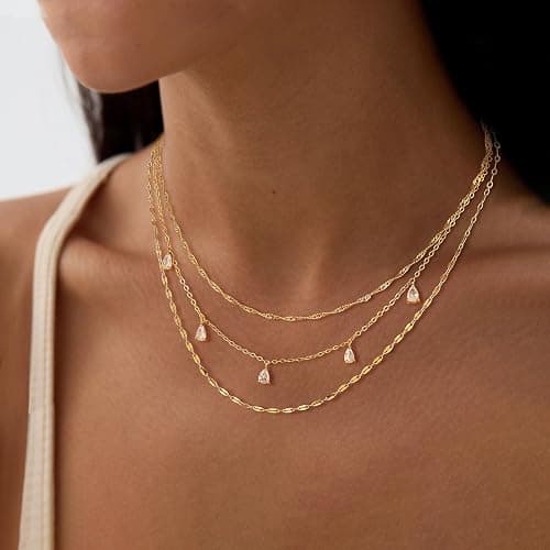 Fwlisesa Layered Necklaces for Women, Dainty Gold Necklace Stack 14k Gold Plated Layering CZ Chain Choker Necklaces for Women Trendy Simple Non Tarnish Gold Necklaces Set Fashion Bridal Prom Jewelry thumbnail 2