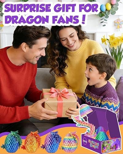 Ivrmtal 4PCS 3D Printed Dragon Eggs with Dragon Inside, Prefilled Easter Eggs with Toys for Kids 3D Printing Crystal Dragon Animals Toys Easter Basket Stuffers Dragon Gifts Desk Deco for Boys Girls thumbnail 5