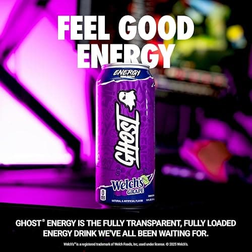GHOST Energy Drink - 12-Pack, Welch's Grape, 16oz Cans - Energy & Focus & No Artificial Colors - 200mg of Natural Caffeine, L-Carnitine & Taurine - Gluten-Free & Vegan thumbnail 2