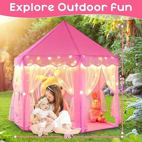 Monobeach Princess Tent Girls Large Playhouse Kids Castle Play Tent with Star Lights Toy for Children Indoor and Outdoor Games, 55'' x 53'' (DxH) thumbnail 3