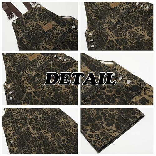 POOPMOOM Leopard Print Jeans Denim Jumpsuit Baggy Overalls For Women Y2k Romper Grung Pants Animal Print Pants thumbnail 5