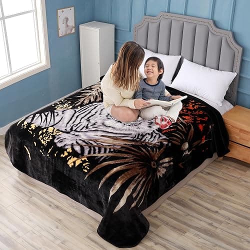 Hiyoko 5.3 lbs White Tiger Blanket Queen Size Heavy Thick Warm for Family and Friends - Korean Mink Blanket (75" x 90"), San Marcos Mexican Blankets thumbnail 9