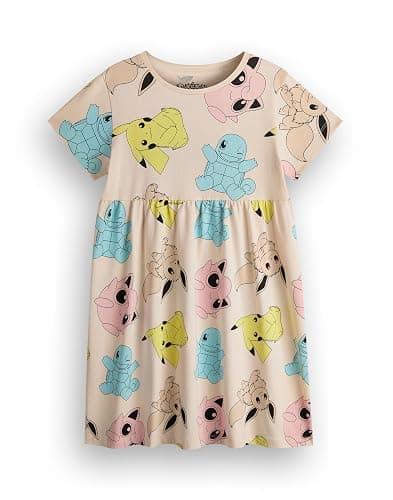 Pokemon Girls Dress Pack of 2 | Dark Grey & Tan Short Sleeve Summer Dresses Graphic Daywear - 7-8 Years thumbnail 5