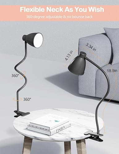 BOHON Desk Lamp 5 Color Modes 10 Brightness Dimmer Reading Light 10W 38 LED Clamp Lamp with Auto Off Timer 360° Flexible Neck Clip on Light for Bed Bedside, AC Adapter Include thumbnail 5