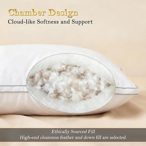 Homotive Feather Pillows Queen Size Set of 2 Goose Down Pillows with 100% Breathable Cotton Cover, Hotel Collection Bed Pillows for Sleeping, Soft Support for Back, Stomach and Side Sleepers thumbnail 3