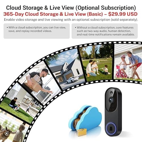 Orbitell 1080p Wireless Wi-Fi Video Doorbell Camera with Two Way Audio, Night Vision, Cloud Storage, Smart AI Motion Detection, Support 2.4GHz Wi-Fi only thumbnail 5