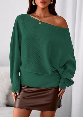 PRETTYGARDEN Women Off The Shoulder Sweater 2025 Fall Trendy Long Batwing Sleeve Knit Pullover Going Out Tops Winter Clothing thumbnail 2