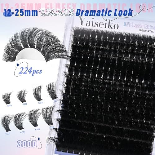 300D Lash Clusters Extensions Mega Cluster Eyelash Lashes 224 Pcs Thick Volume D Curl Wispy Individual Lashes DIY Lash Extension 12-25MM False Eyelashes Makeup at Home Replacement for Yaiseiko thumbnail 2