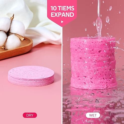 GAINWELL 50-Count Compressed Facial Sponges for Daily Facial Cleansing and Exfoliating, 100％ Natural Cosmetic Spa Sponges for Makeup Remover, Reusable, Pink thumbnail 4