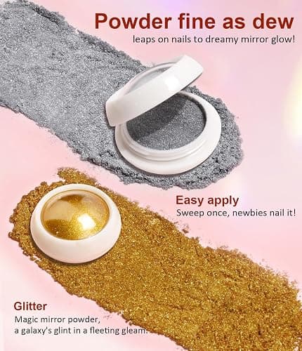 BISHENGYF Multifunctional 3d Nail Gel:Iridescent Metallic Effect Green Laser Nail Chrome Powders And 15g Rhinestone No Wipe 3d Gel,6pcs Pink Chrome Nail Powder For Nail Decoration Manicure (Silver) thumbnail 6