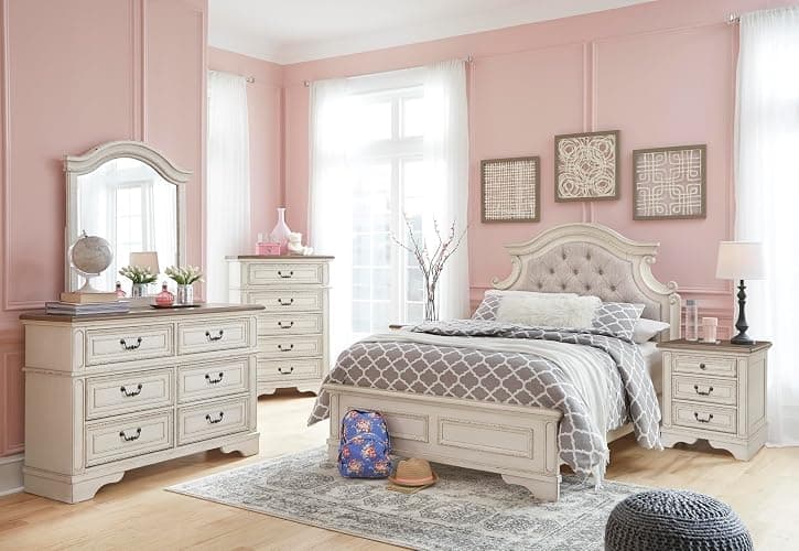 Signature Design by Ashley Realyn French Country 3 Drawer Nightstand with Electrical Outlets & USB Ports, 27.75" Tall, Chipped White thumbnail 11
