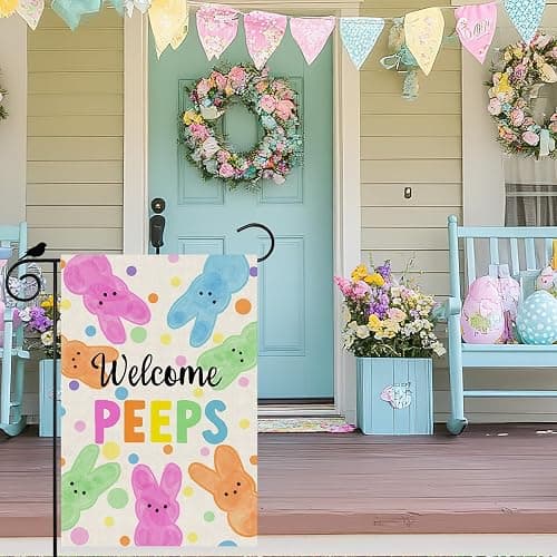 ZAEW Welcome Easter Colorful Dots Cute Bunny Watercolor Rabbits Spring Garden Flag Yard Flag 12x18 Inch Double Sided Small Mini Yard Outdoor Outside Holiday Decoration thumbnail 3