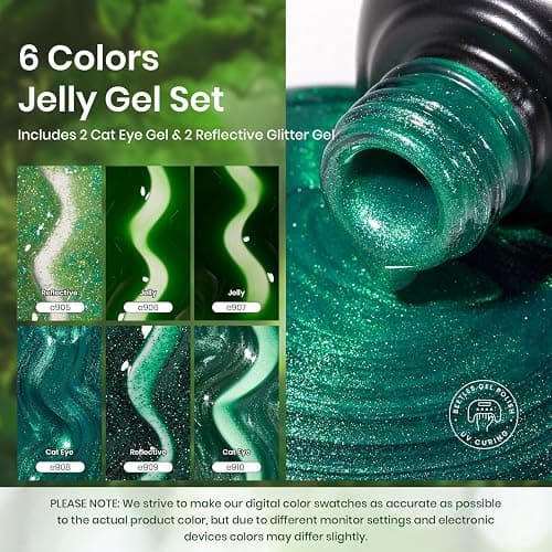 Beetles Green Cat Eye Gel Nail Polish Set, Enchanted Forest Glitter Gel | 6 Colors Mint Matcha Emerald Glitter Cat Eye Gel Polish, Summer Enchanted Forest UV LED Soak Off Nail Kit for DIY Salon Home thumbnail 3