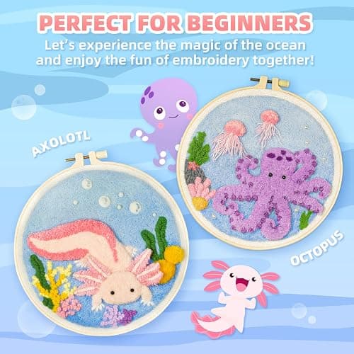 Punch Needle Kits Adults Beginner,Punch Needle kit for Beginners, Embroidery kit for Beginners,Includes All Tools and Materials,Easy to Follow Instructions and Videos-(Axolotl+Octopus) thumbnail 2