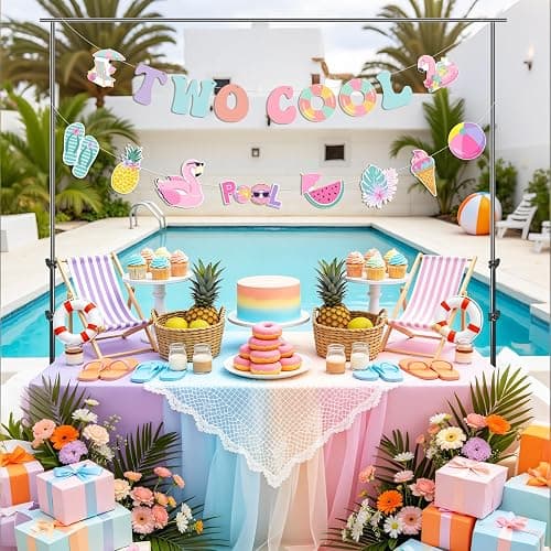 Funmemoir Two Cool Pool Birthday Party Banner and Garland Set, Macaron Color Paper Banner with Prestrung Pool Theme Garland for Girls 2nd Birthday, Summer Swimming Beach Party Decorations thumbnail 3