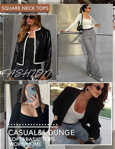 Ekouaer Womens 3 Pack Long Sleeve Shirts Square Neck Basic Tops Fitted Tee Thermal Undershirts XS-XXL thumbnail 4