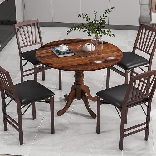 Byroce Round Dining Table for 4, 40 Inch Farmhouse Round Kitchen Table with Heavy-Duty Rubber Wood Frame & Curved Trestle Legs, Mid-Century Rustic Pedestal Table for Home, Dining Room & Living Room thumbnail 2